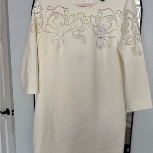 White House Black Market Cream Floral Long Sleeve Dress